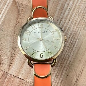Anne Klein ladies gold tone orange enamel bracelet watch NEW BATTERY